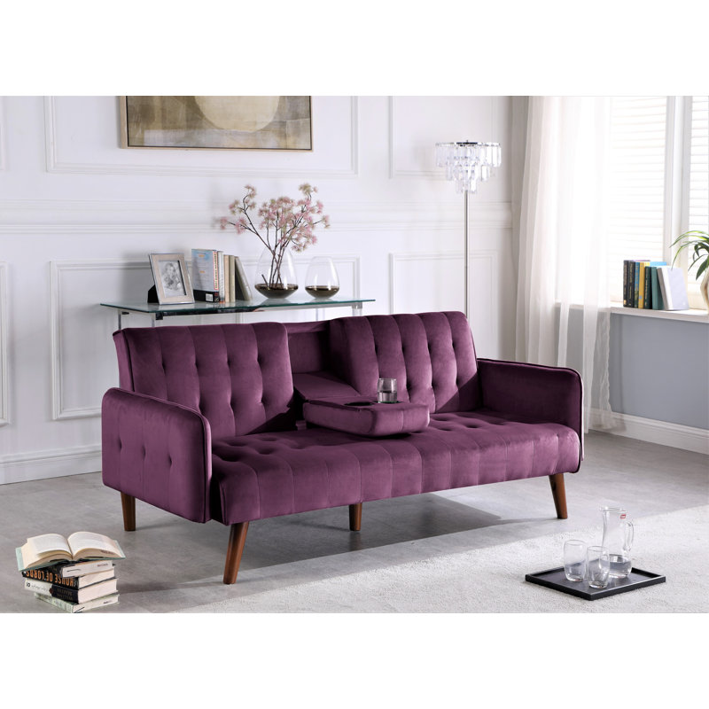 Canapé-lit en velours à accoudoirs carrés de 72 po Koga's, Velours mauve
