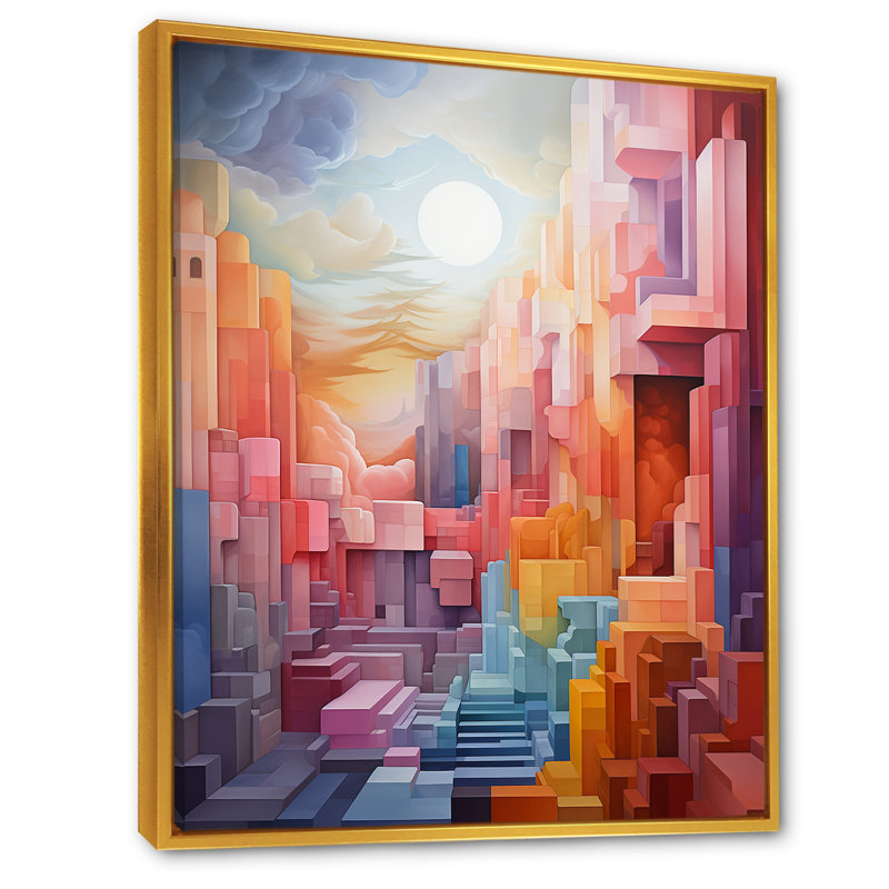 Rainbow Canyon Sunrise Landscape - décoration murale arc-en-ciel, H 32 po x l 16 po x P 1 po, Cadre flottant doré