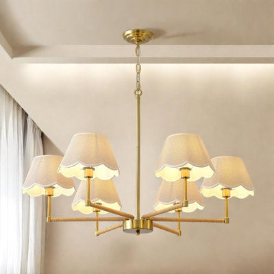 6-Light Adjustable Chandelier with Fabric Shades for Dining Room
