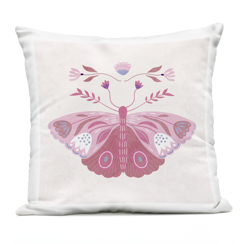 Coussin d'extérieur Boho, Simple, Papillon rose