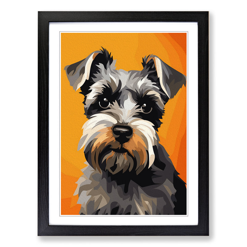Schnauzer Minimalism Art - Framed Print, 34cm H x 25cm W x 2cm D, Black Framed