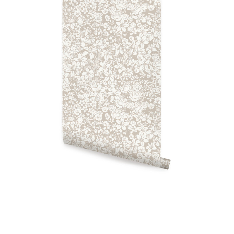 Panneau de papier peint adhésif Kathi Flower Land, Beige, L 18 pi x l 2 pi