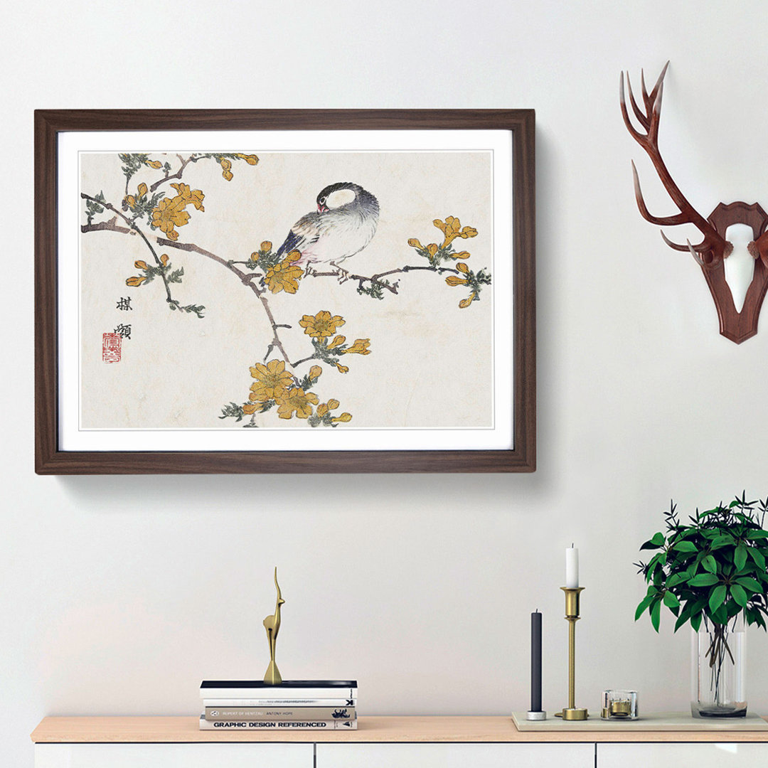 A Bird in a Blossoming Tree by Kono Bairei - Framed Print