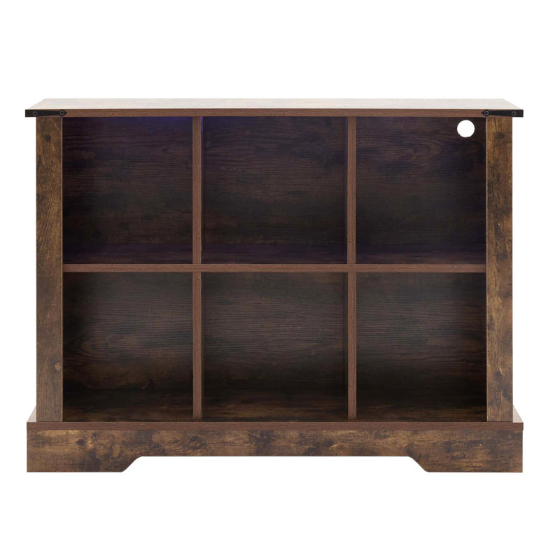 6 Cube Bookcase with Led Lights, Mid-Century Modern Bookshelf, Retro Wood Bookshelves Storage Organizer Shelf, Freestanding Open Book Shelves for Toy Room, Bedroom, Living Room, Office