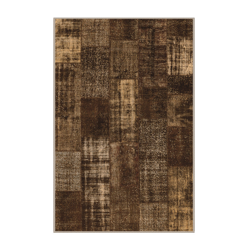 Tapis brun tissé à la machine Mja, Rectangle 8 pi x 12 pi