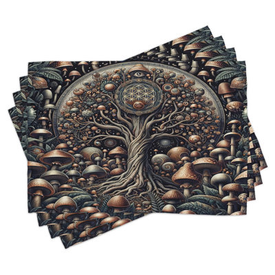 Polyester Cadet Blue Slate Brown Rectangle Placemat