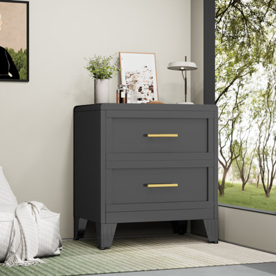 Metal Black 2 Drawer Nightstand