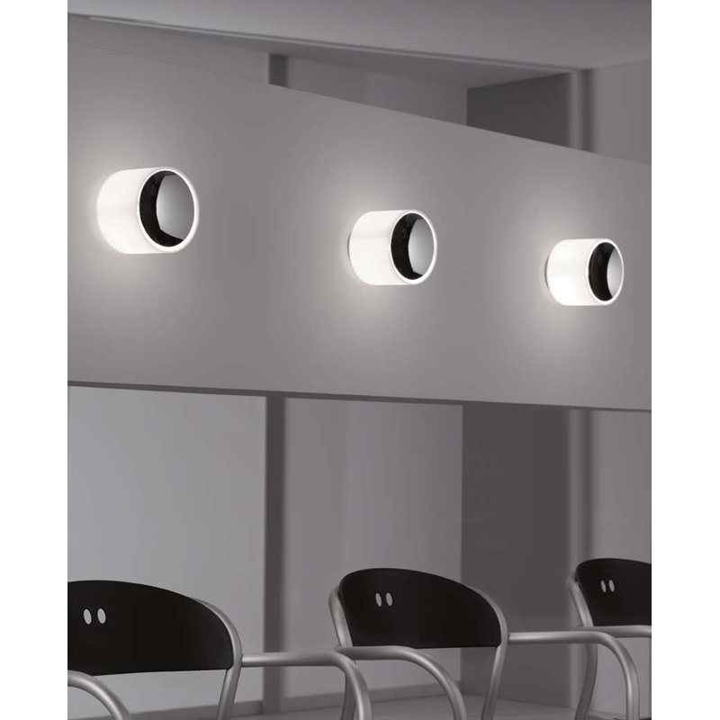 Applique murale ronde à 1 lumière encastrée, Blanc lait, Nickel satiné
