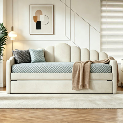 Lit de jour simple en velours rembourré avec couchette, ports USB et poches