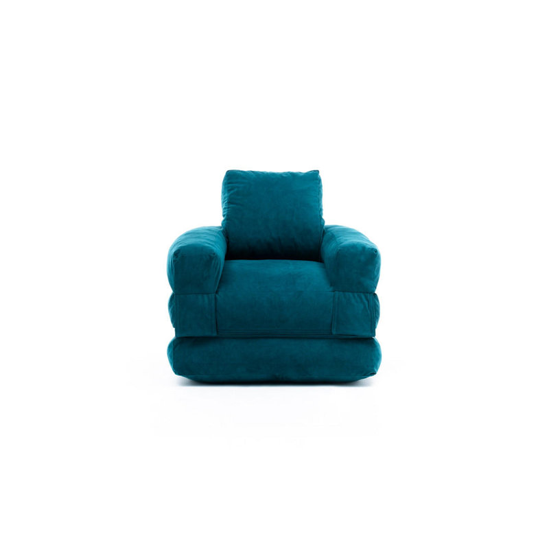 Fauteuil futon large de 35,4 po Elvin, Mélange de polyester vert pétrole