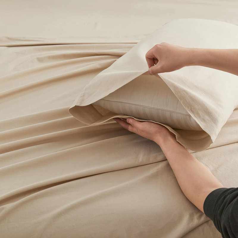 Ensemble de literie en lin belge, Ensemble de draps pour lit simple avec 1 taie d'or, Lin