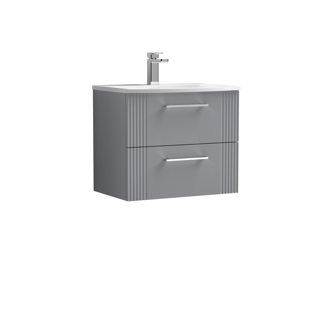 Nuie Satin Grey Deco Wall Hung 2 Drawer Vanity Unit And Curved Ceramic Basin | | Mdf | 600Mm - Image 3