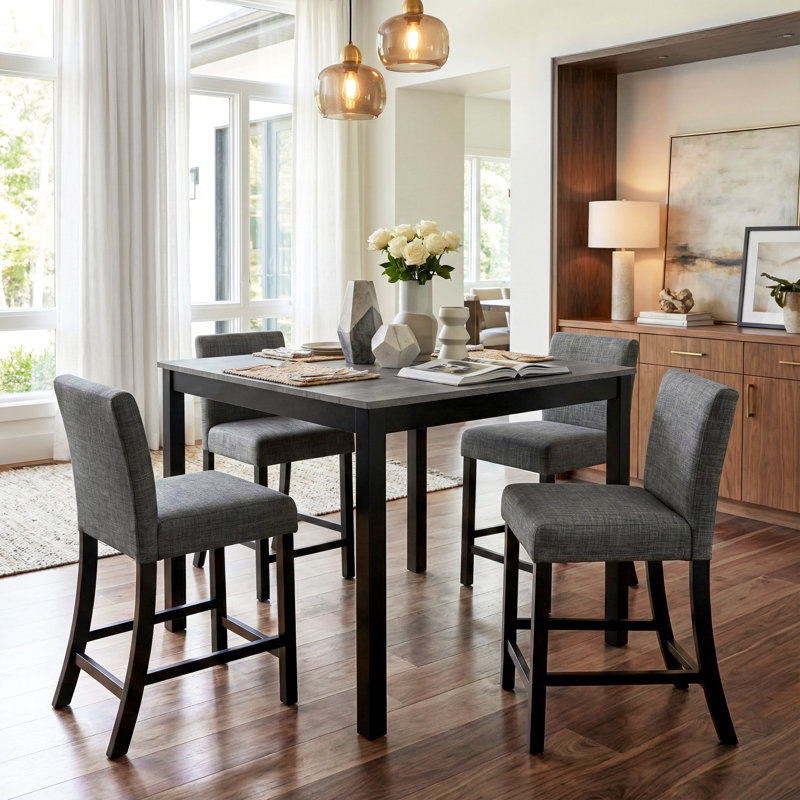 5-Piece Counter Height Square Dining Table Set with 4 Upholstered Chairs