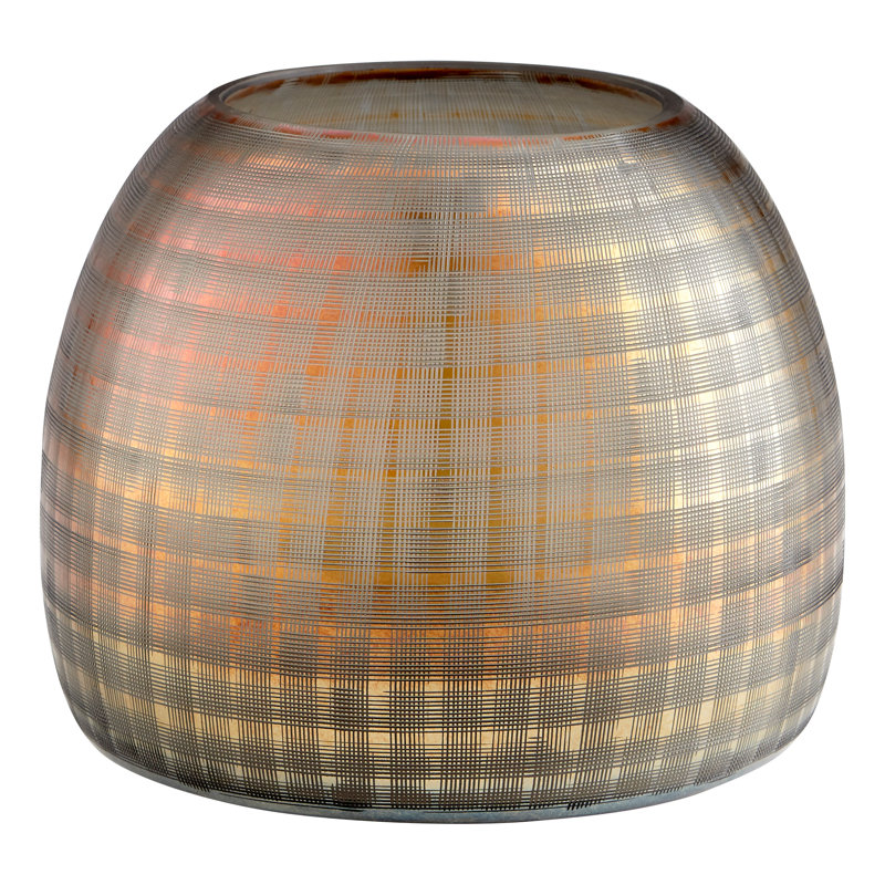 Gold Iridescent Glass Grid Table Vase, 12"