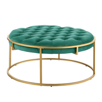 Dine 38" Wide Velvet Tufted Round Standard Ottoman