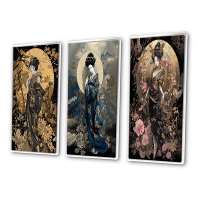 «Elegant Japanese Woman», 3 pièces sur toile