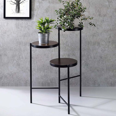 Support pour plante à plusieurs niveaux avec structure en métal, noir
