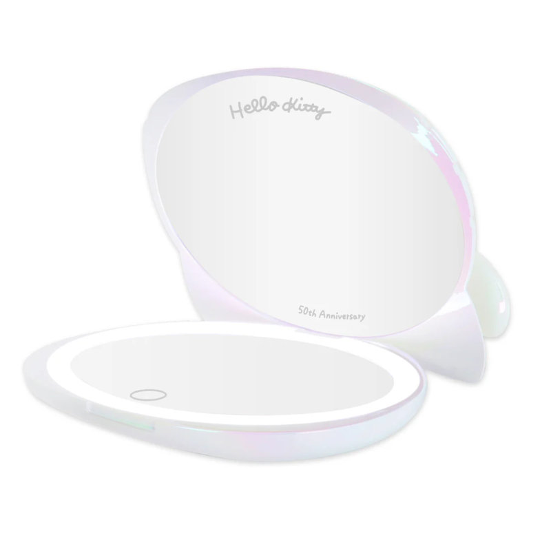 Hello Kitty Kawaii Lighted Compact Mirror for Purses with 2X Magnification and Soft Touch Switch