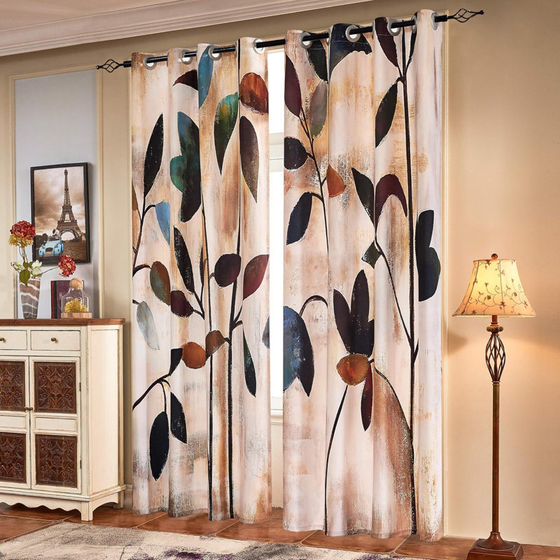 Rideaux imprimés obscurcissant pour chambre à coucher, salon, salle à manger, cantonnière, fenêtre, rideaux colorés, ensemble de 2 panneaux (52 po x 84 po, brun)