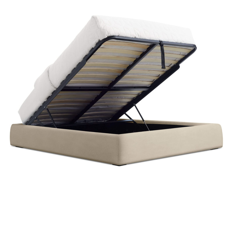 Lid Upholstered Storage Bed, Full, Barto Sand, Lift Up Storage