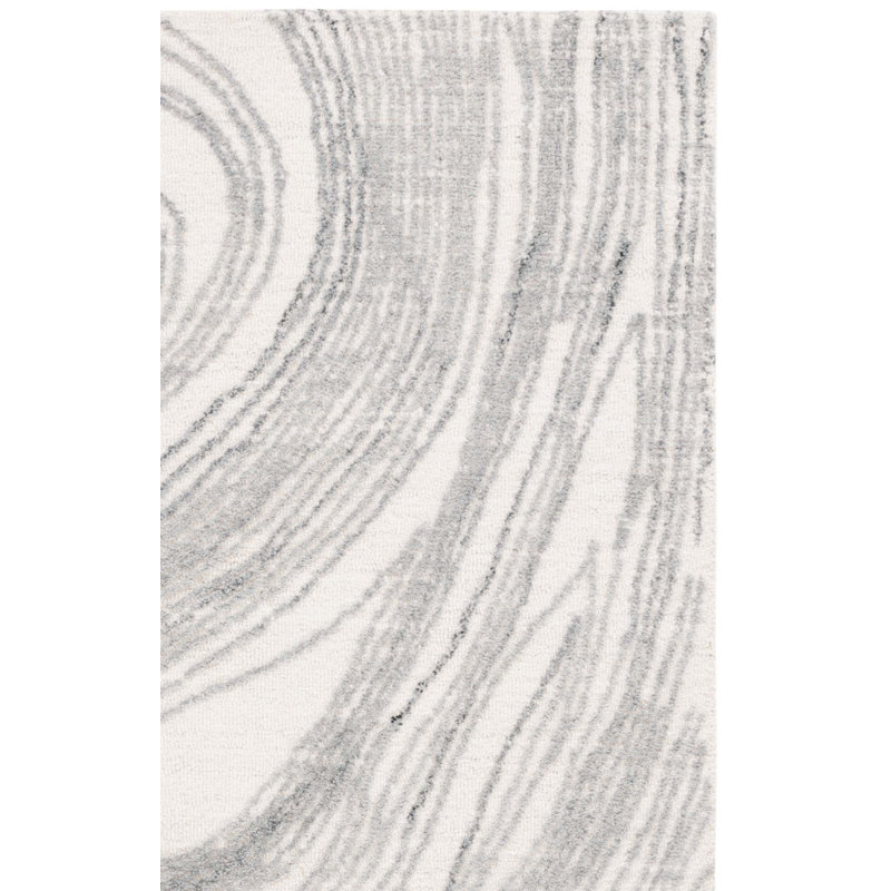 Tapis ivoire / gris en laine / coton touffeté à la main Kinata, Rectangulaire 8 pi x 10 pi