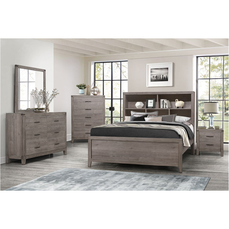 Ensemble de chambre à coucher à panneau de bois Aelan 3-4_Tiffanie, Gris foncé, Simple