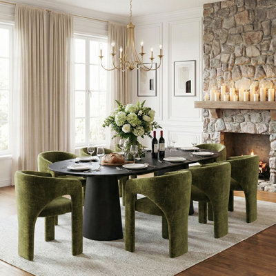 47"–83" Extendable Oval Dining Table Set with Upholstered Chairs