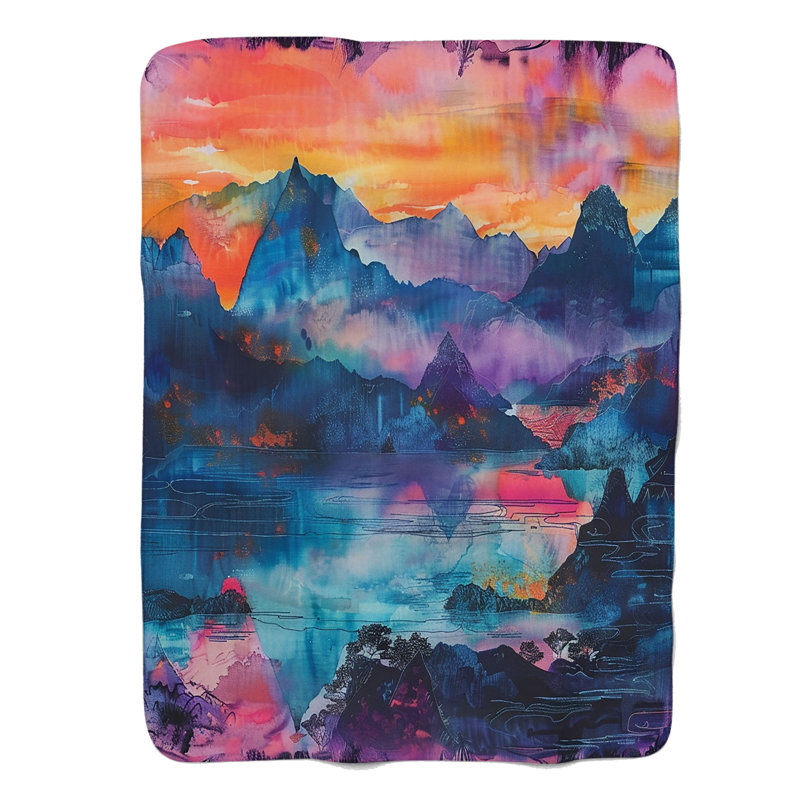 Landscape Encre Patterns - 1 pièce Sherpa Premium, Grand lit
