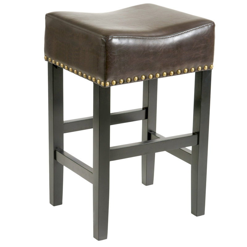 Backless Counter Stools Set of 2, Faux Leather & Nailhead