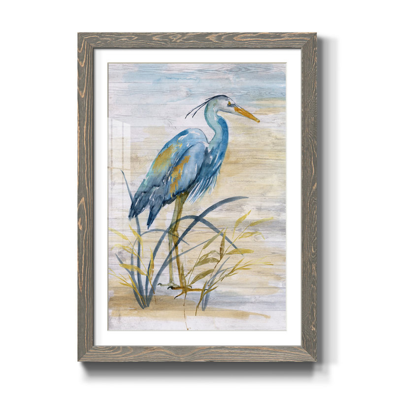 Blue Heron I - reproduction d'art, H 44 po x l 31 po x P 1 po, Cadre en papier gris, Blanc