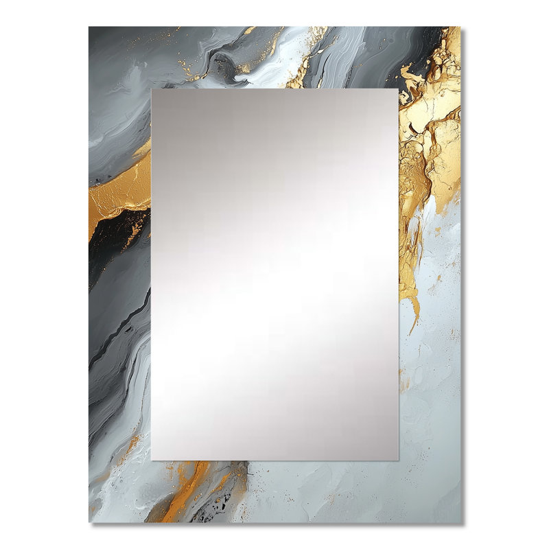 Abstrait marbre dans les tons de gris et d'or I - miroir mural unique en marbre, miroir moderne, impression d'art en métal