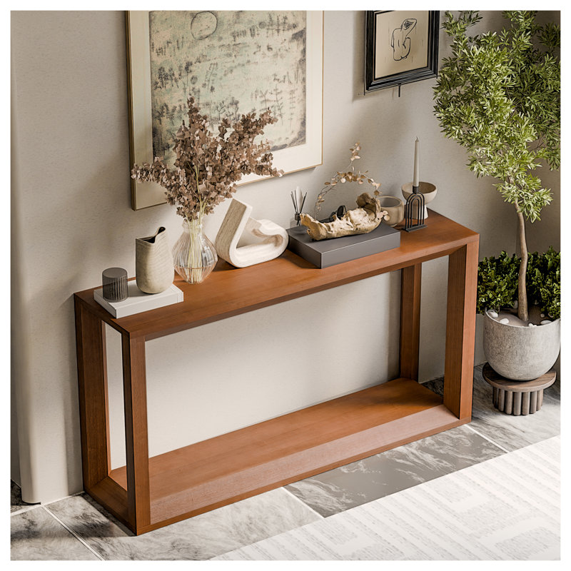 Console rectangulaire en placage de bois massif de 60 po, canapé brun foncé avec rangement spacieux pour le salon et le vestibule derrière le canapé