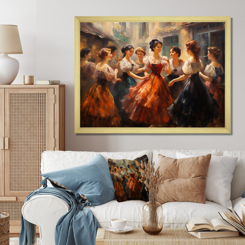 Danse à Paris III sur toile, Encadrement doré, H 24 po x l 32 po x P 1 po