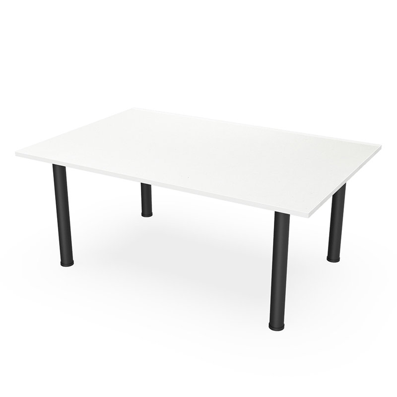 Table de réunion rectangulaire avec pieds de poteau, Noir mat, Blanc classique, L 72 po x l 48 po