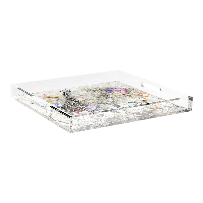Arcadia Tiger And Zebra Scene Acrylic Square Decorative Tray, 2" H x 18" W x 18" W, Arcadia Giraffe Scenic