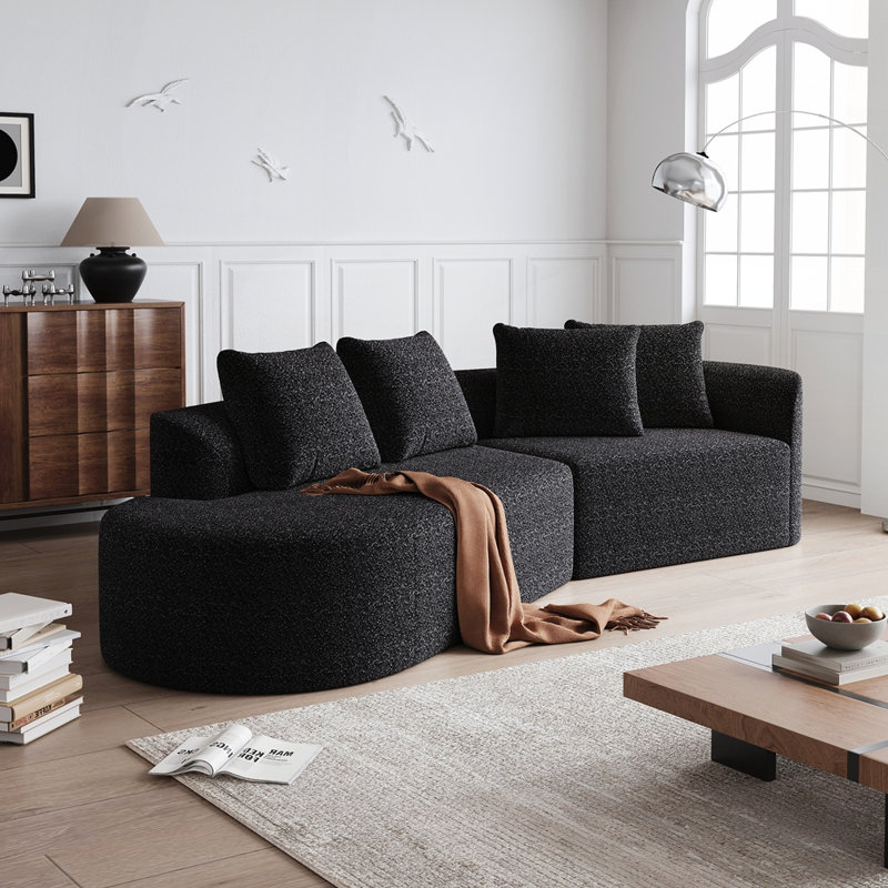 Canapé modulaire rembourré moderne en chenille avec 4 coussins décoratifs pour le salon, Noir