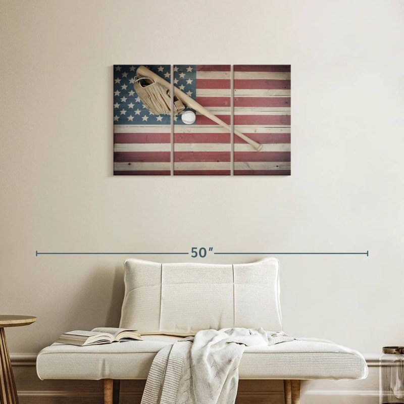 Baseball Sireci sur drapeau américain, H 20 po x l 33 po