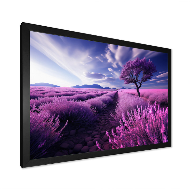 France Lavender Fields Symphony - impression, H 24 po x l 32 po x P 1 po, Cadre simple noir