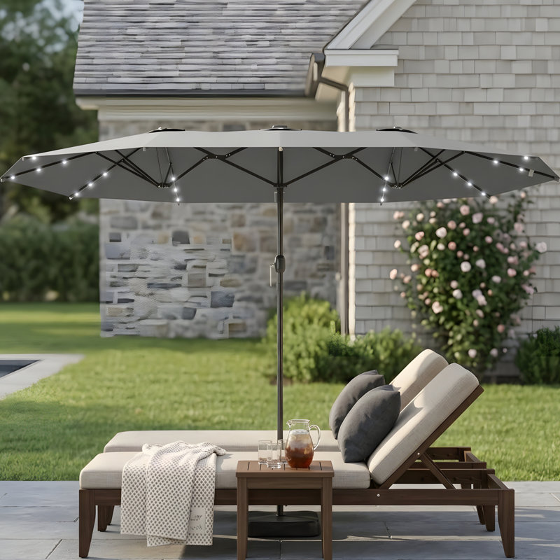 Parasol à double face facile à utiliser avec base, parasol de patio avec lumières solaires à DEL, parasol à double face Parasol