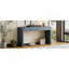 Console courbée avec rangement, table d'entrée en bois avec 2 tiroirs, console rustique de style campagnard pour entrée, couloir, salon, bleu marine