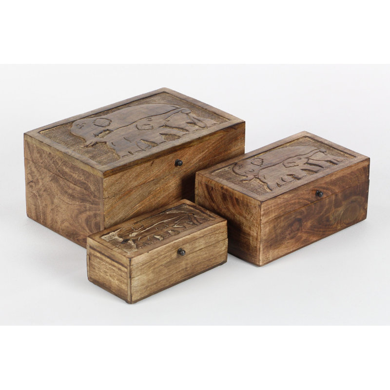 Ensemble d’éléphants de boîte en bois 3 pièces