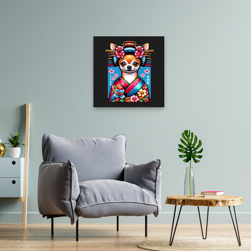 Mignon chihuahua Geisha coloré, élégant, portrait de chien cerise traditionnel, art mural, H 24 po x l 24 po