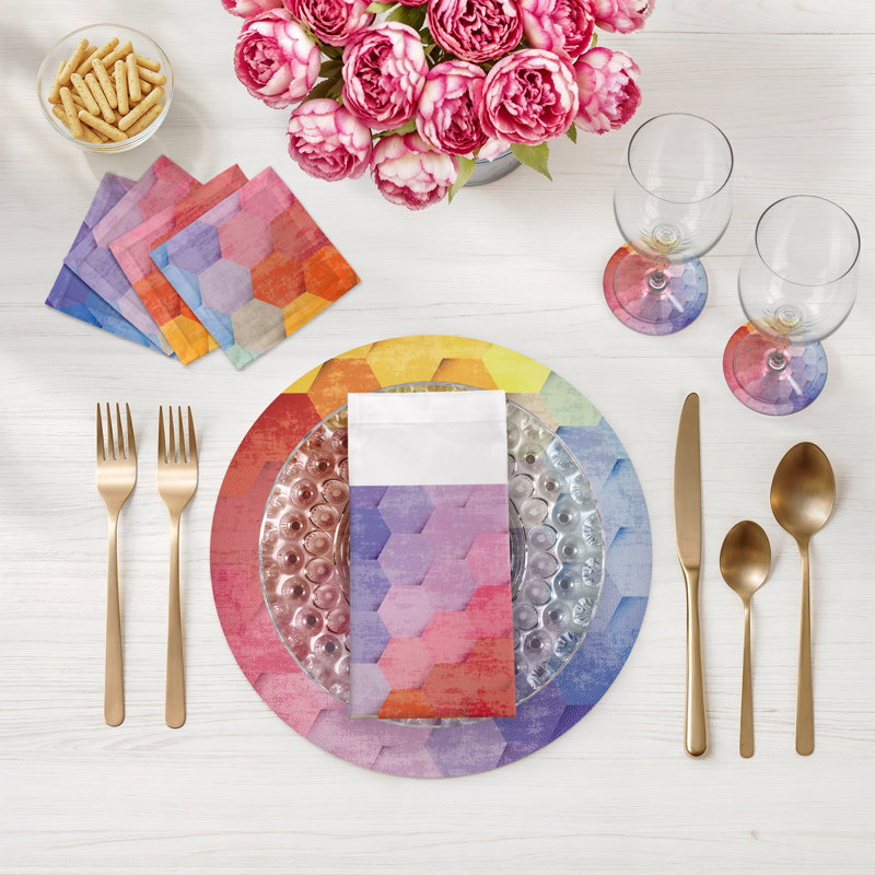 Hex Pebble 16" Vinyl Placemat, Red/Orange/Blue