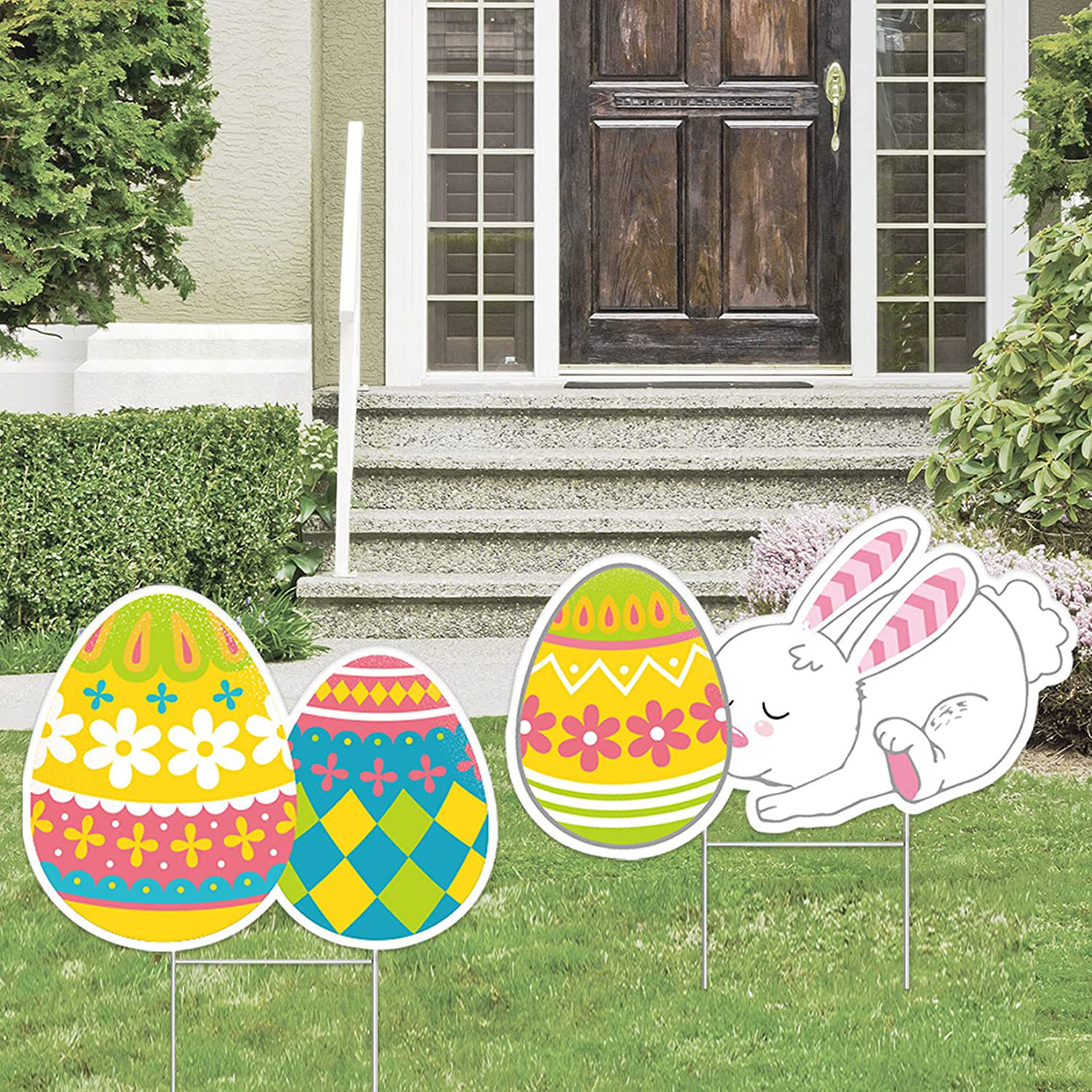 The Holiday Aisle® 4 Piece Easter Rabbit Eggs Garden Stake Set | Wayfair