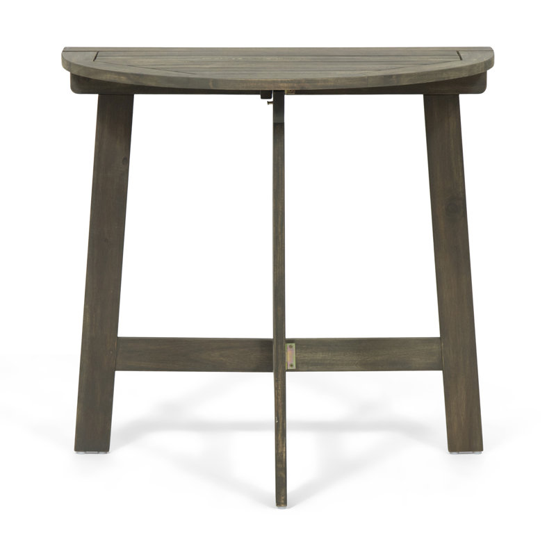 Space-Saving Half-Round Folding Acacia Wood Bistro Table for Patio Balcony, Grey Finish