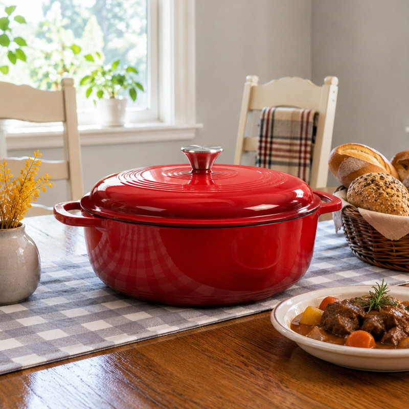 Cocotte en fonte émaillée avec couvercle, Red