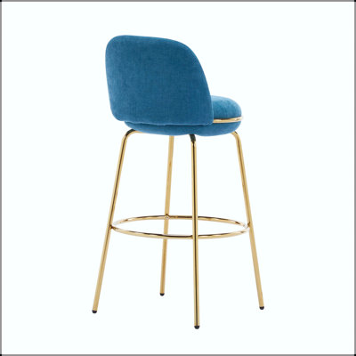 Metal Upholstered Barstool - Gold Finish Frame with Blue Upholstery