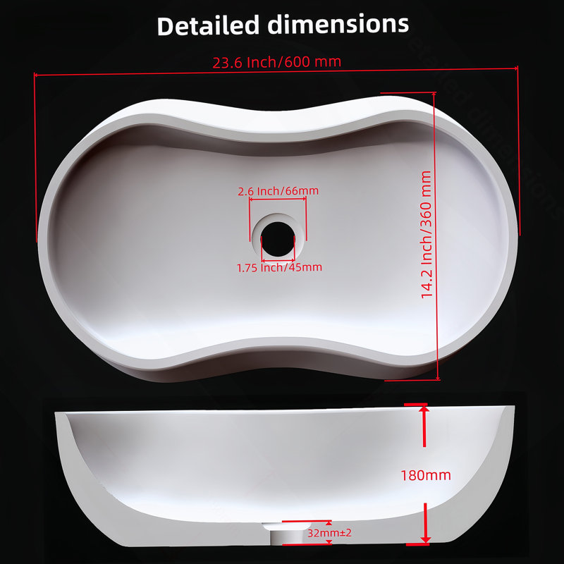 Bathroom Vessel Sink With Pre-Drilled Drain Hole, Beige