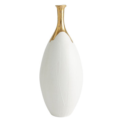 Dipped Golden Crackle/White Slender Vase-Lg