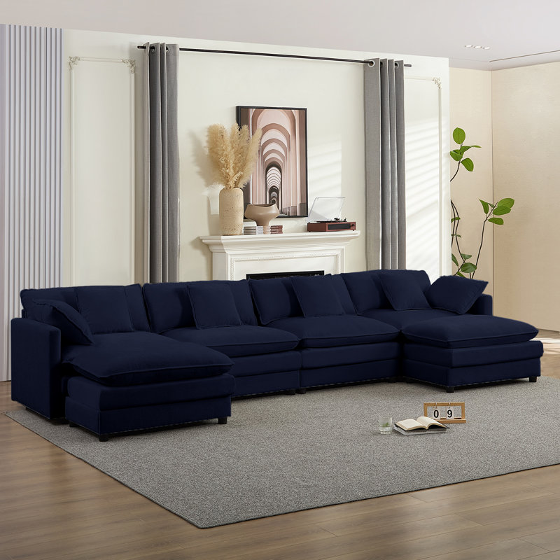 148”W Chenille Fabric Oversized Sofa Set,Double Layer Seat Cushions,Ergonomic Backrests,6 Deep Seat Sofa Couch For Living Room